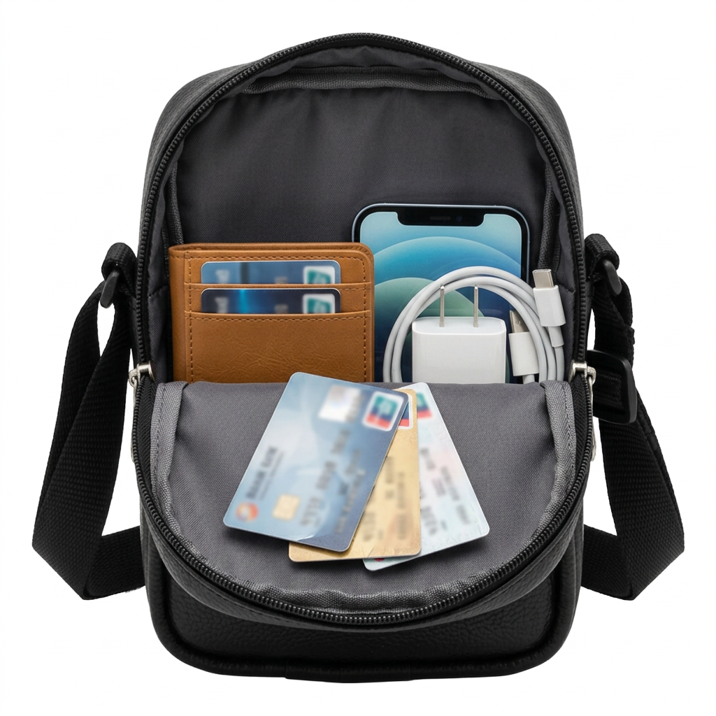 Small Sling Bag Men Women | Small Crossbody Bag for Gents | PU Mini Leather Side Travel Messenger Bag for Men with Adjustable Strap - (L–6 cm,W–14cm,H–19cm)
