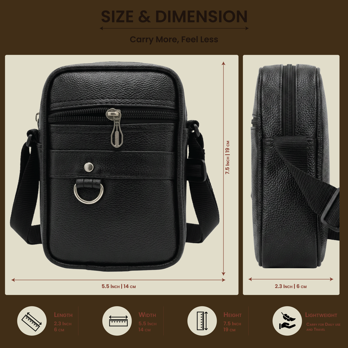 Small Sling Bag Men Women | Small Crossbody Bag for Gents | PU Mini Leather Side Travel Messenger Bag for Men with Adjustable Strap - (L–6 cm,W–14cm,H–19cm)