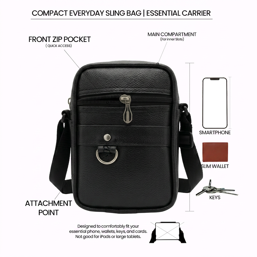 Small Sling Bag Men Women | Small Crossbody Bag for Gents | PU Mini Leather Side Travel Messenger Bag for Men with Adjustable Strap - (L–6 cm,W–14cm,H–19cm)